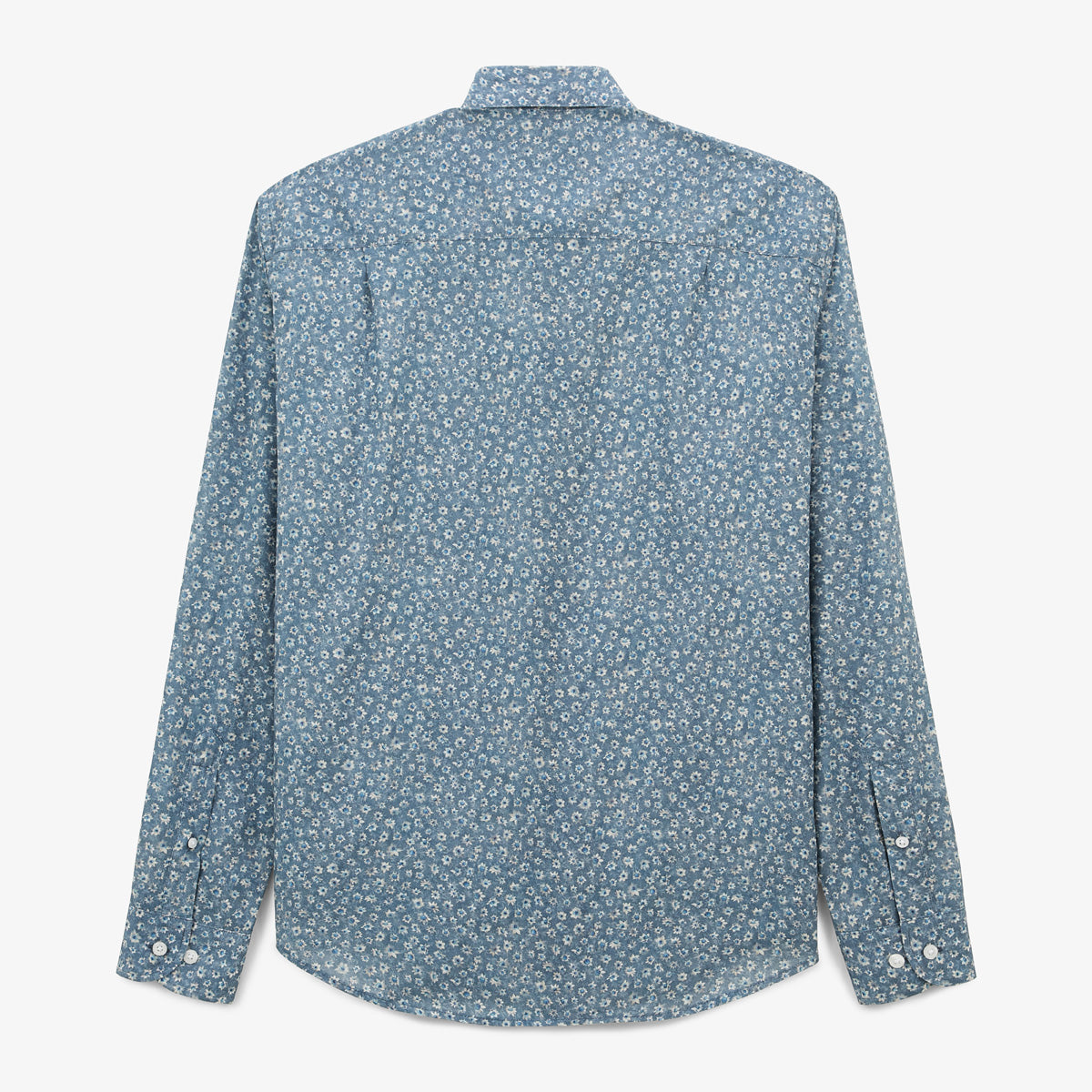 Camicia a maniche lunghe in cotone con stampa floreale blu e taschino sul petto Charles Uomo SERGE BLANCO