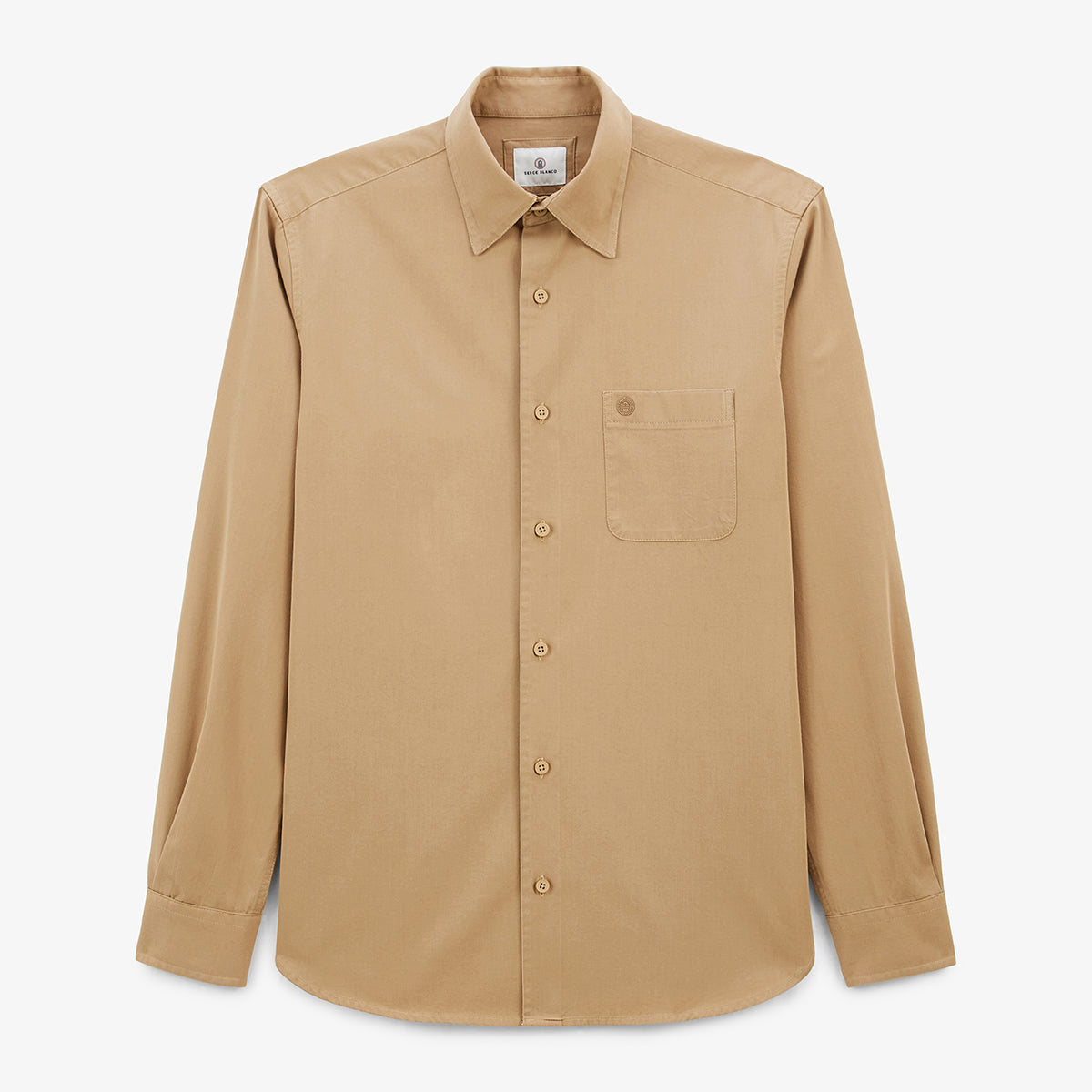 Camicia a maniche lunghe in cotone tinta unita beige Charles Uomo SERGE BLANCO