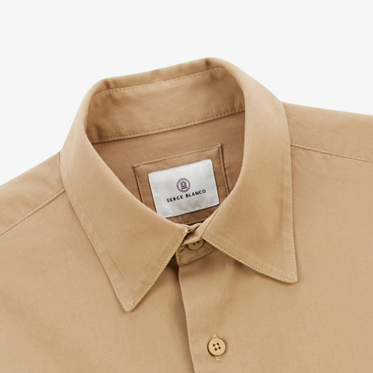 Camicia a maniche lunghe in cotone tinta unita beige Charles Uomo SERGE BLANCO