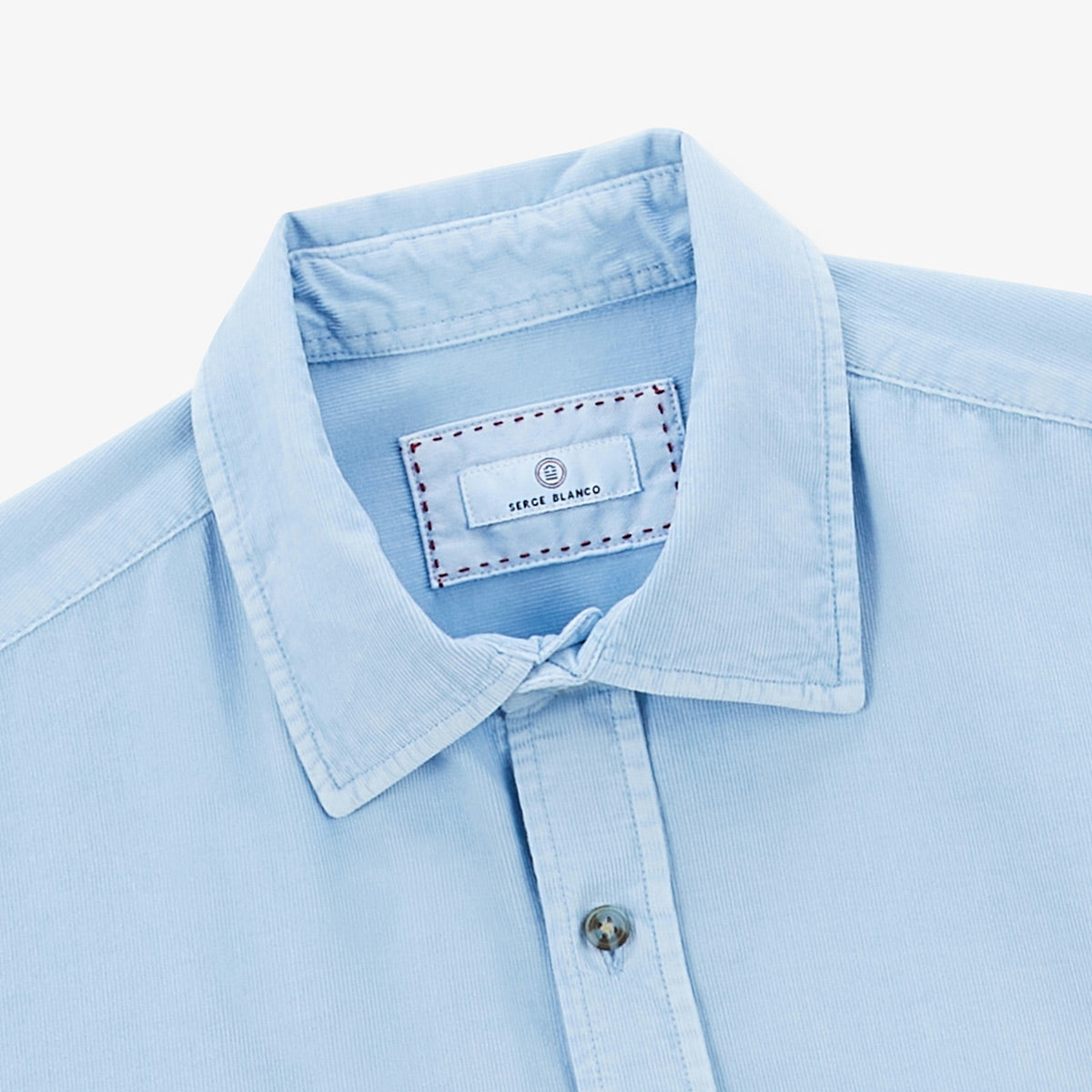 Camicia a maniche lunghe in cotone velluto blu dragée Charles Uomo SERGE BLANCO