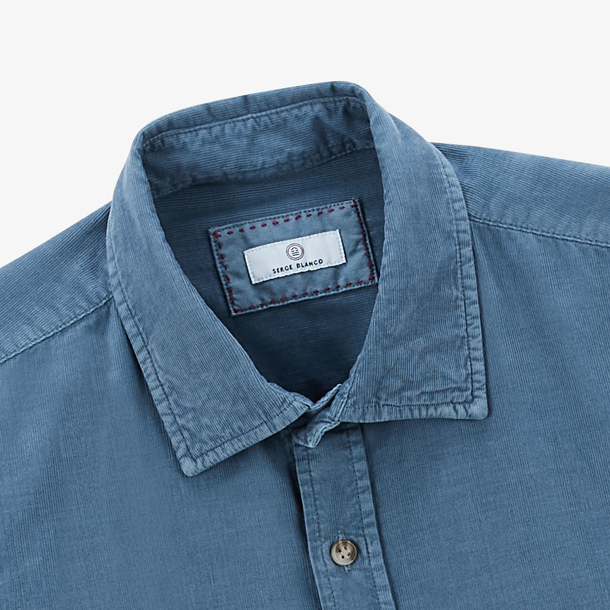 Camicia a maniche lunghe in velluto di cotone blu navy Charles Uomo SERGE BLANCO