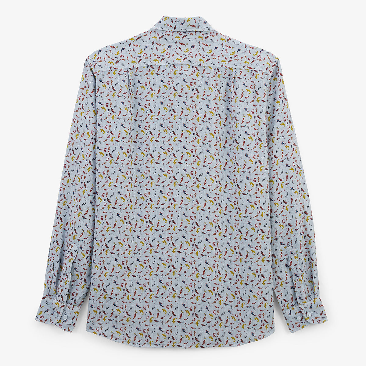 Camicia a maniche lunghe in lino con carpe koi blu celeste UOMO SERGE BLANCO