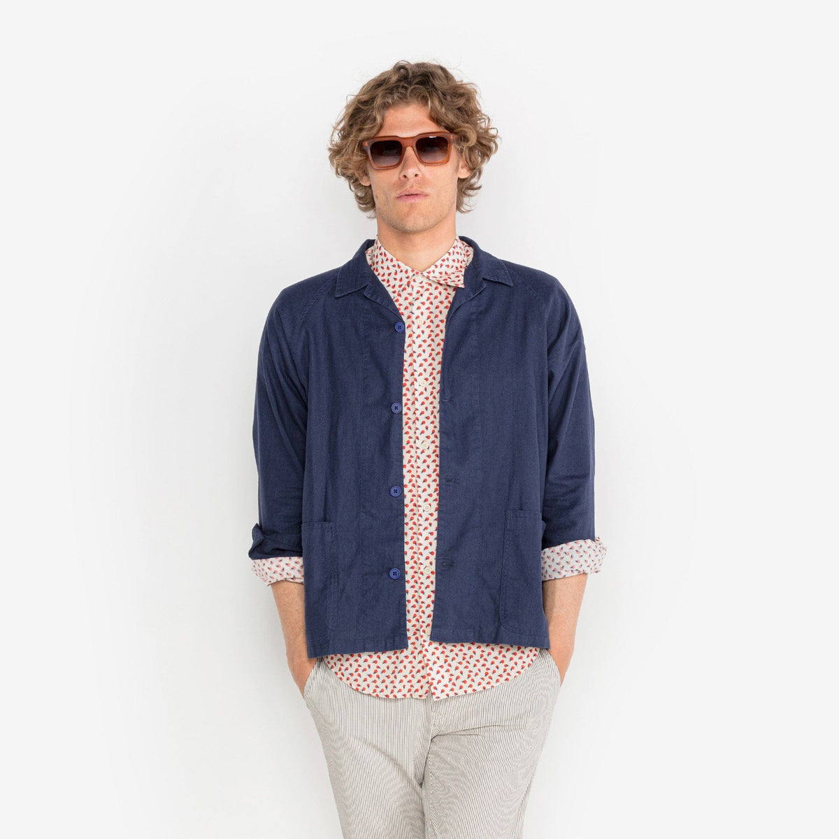 Camicia da uomo a maniche lunghe in cotone bianco sporco con motivi SERGE BLANCO