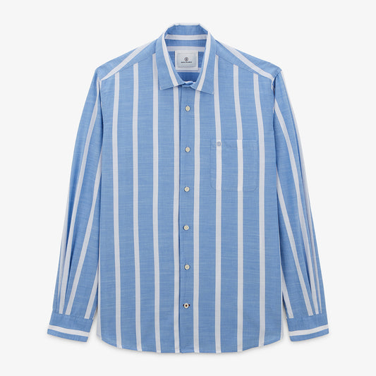 Camicia a maniche lunghe a righe in cotone blu da uomo serge blanco