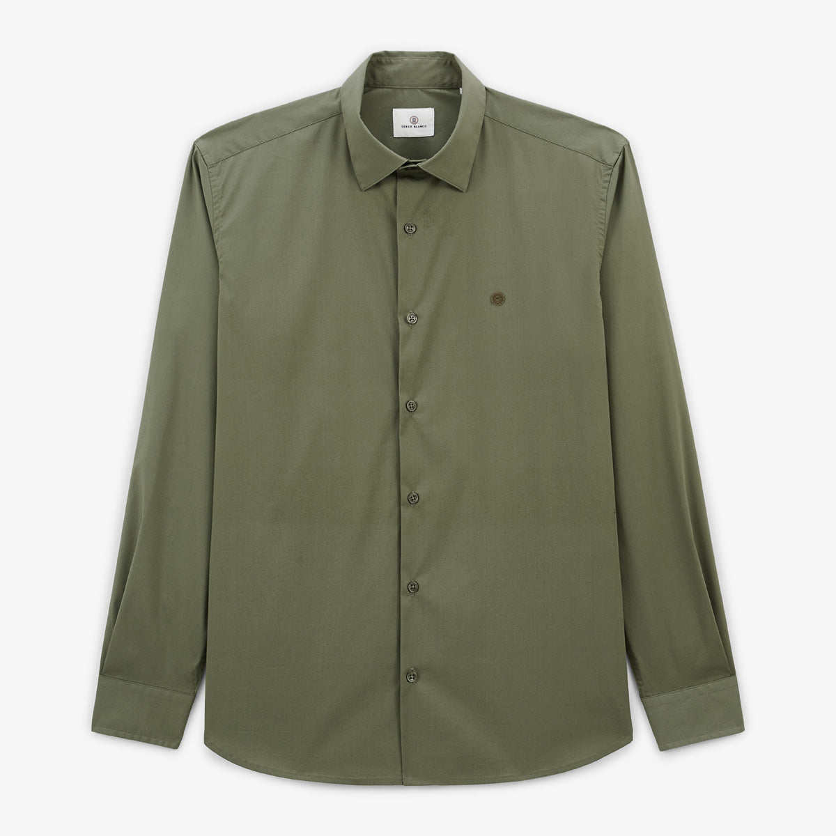 Camicia a maniche lunghe elasticizzata tinta unita verde militare Charles Uomo SERGE BLANCO