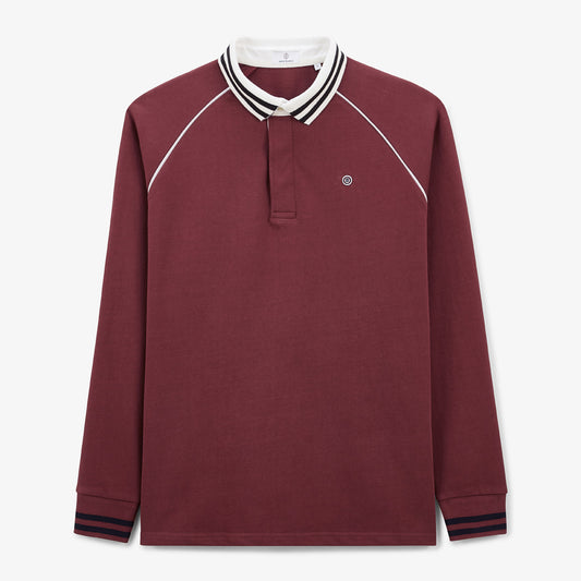 Maglia da rugby a maniche lunghe con collo bordato rosso merlot da uomo SERGE BLANCO