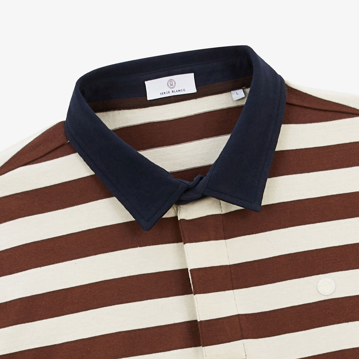 Maglia da rugby a maniche lunghe in cotone a righe marroni Shitake Lens Uomo SERGE BLANCO