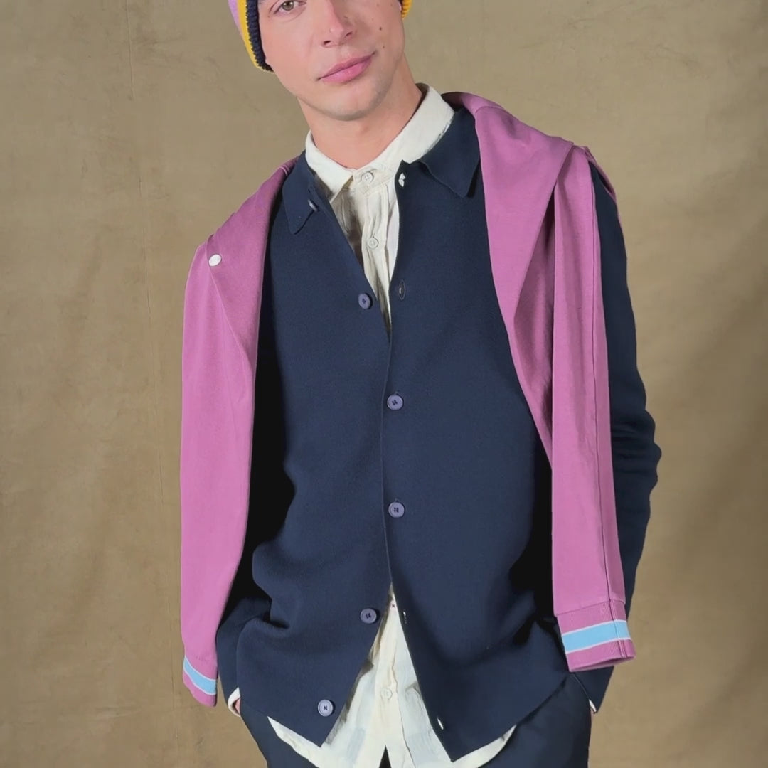 Cardigan con collo a polo blu navy Messi