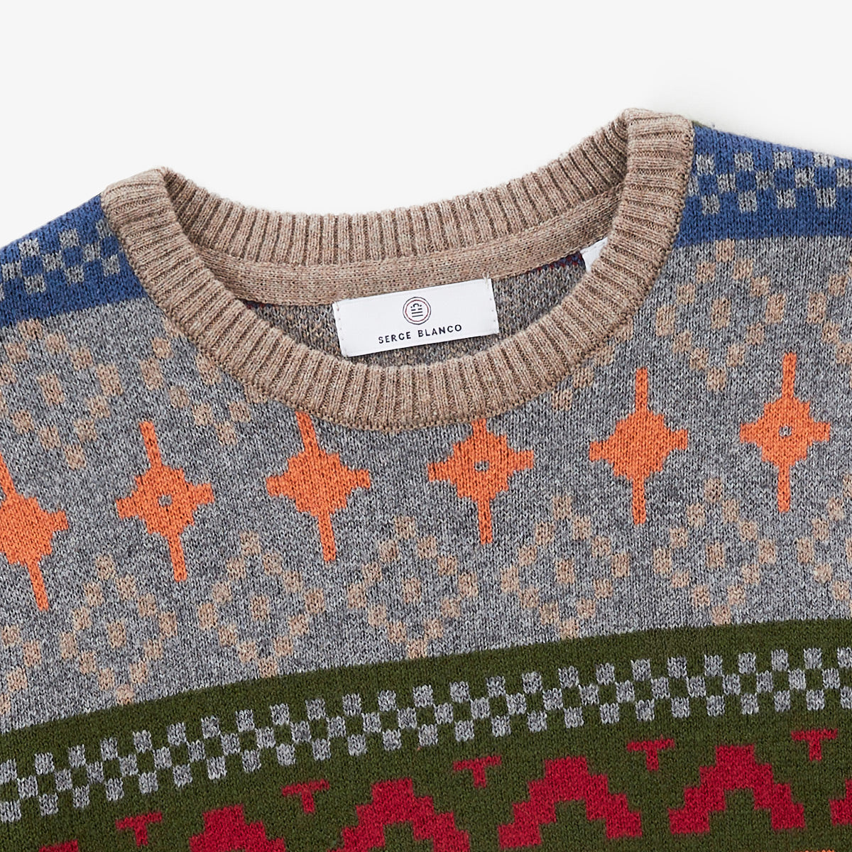 Maglione da bambino con collo rotondo in cotone e lana Jacquard con motivi Manel SERGE BLANCO