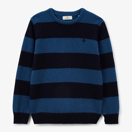 Maglione Junior a collo rotondo in lana blu navy a righe Musa SERGE BLANCO
