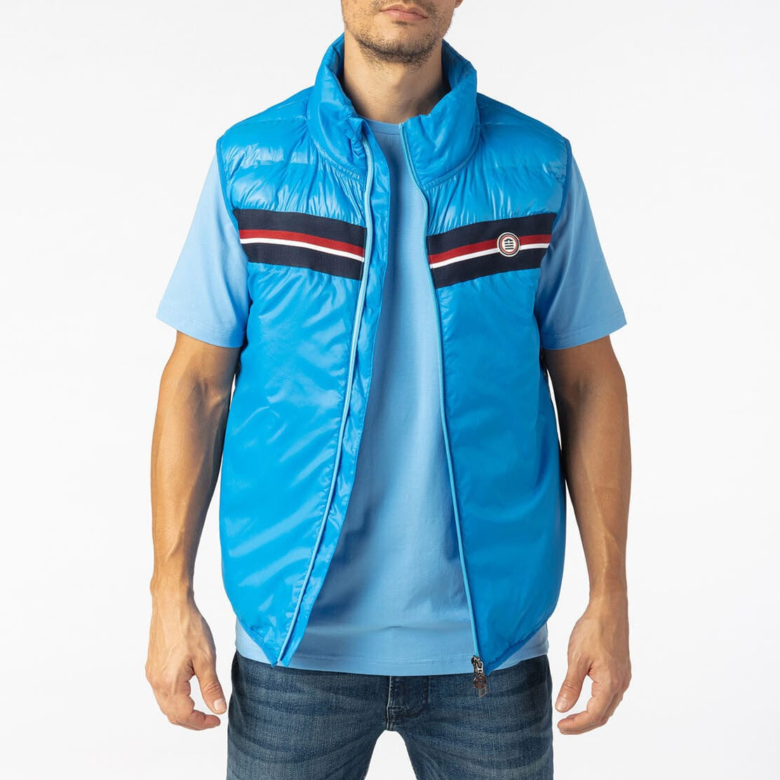 Mouwloze jas in azuurblauw PLAY