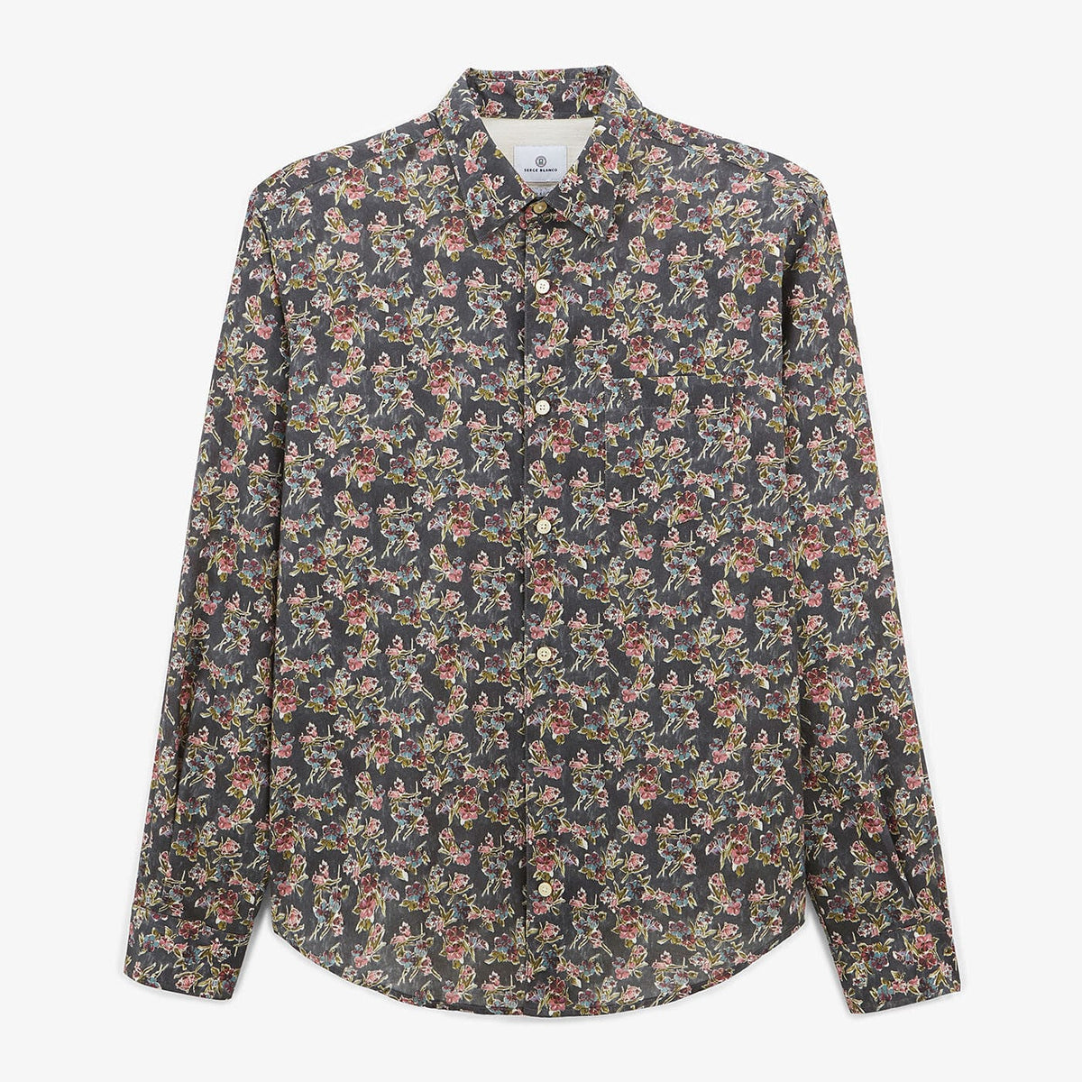 Olijfgroen shirt met lange mouwen van bloemenstof