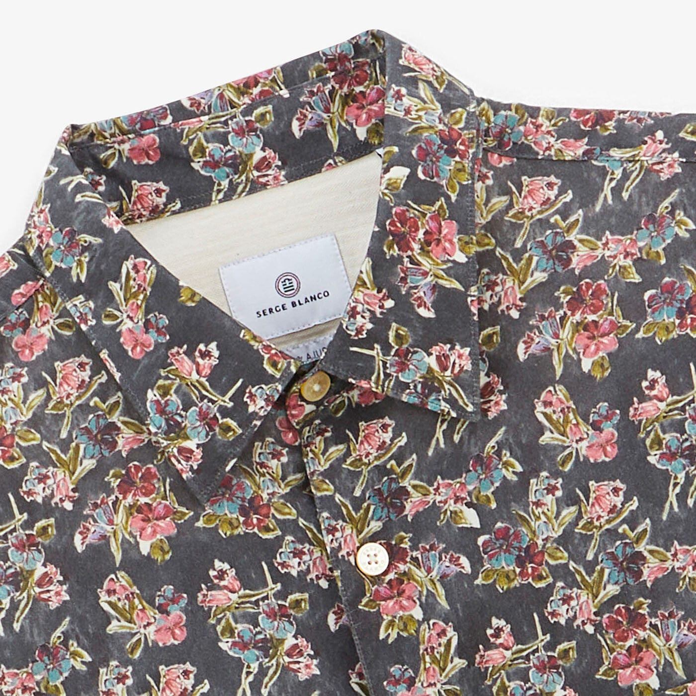 Olijfgroen shirt met lange mouwen van bloemenstof