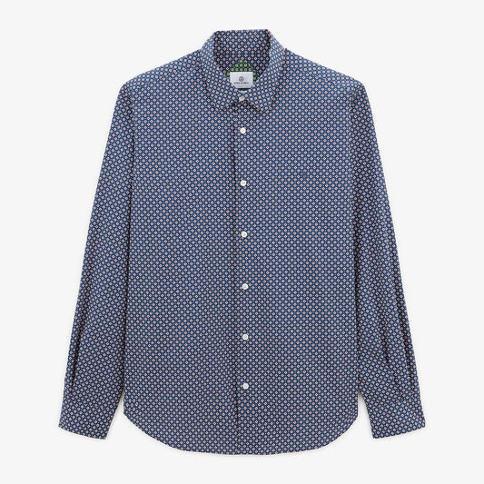Donkerblauw shirt met geometrische print en lange mouwen van katoen