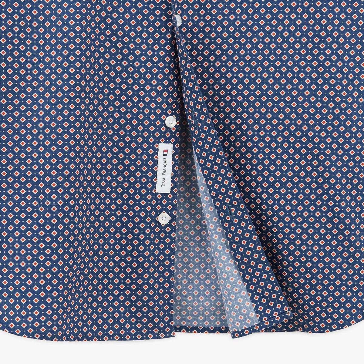 Donkerblauw shirt met geometrische print en lange mouwen van katoen