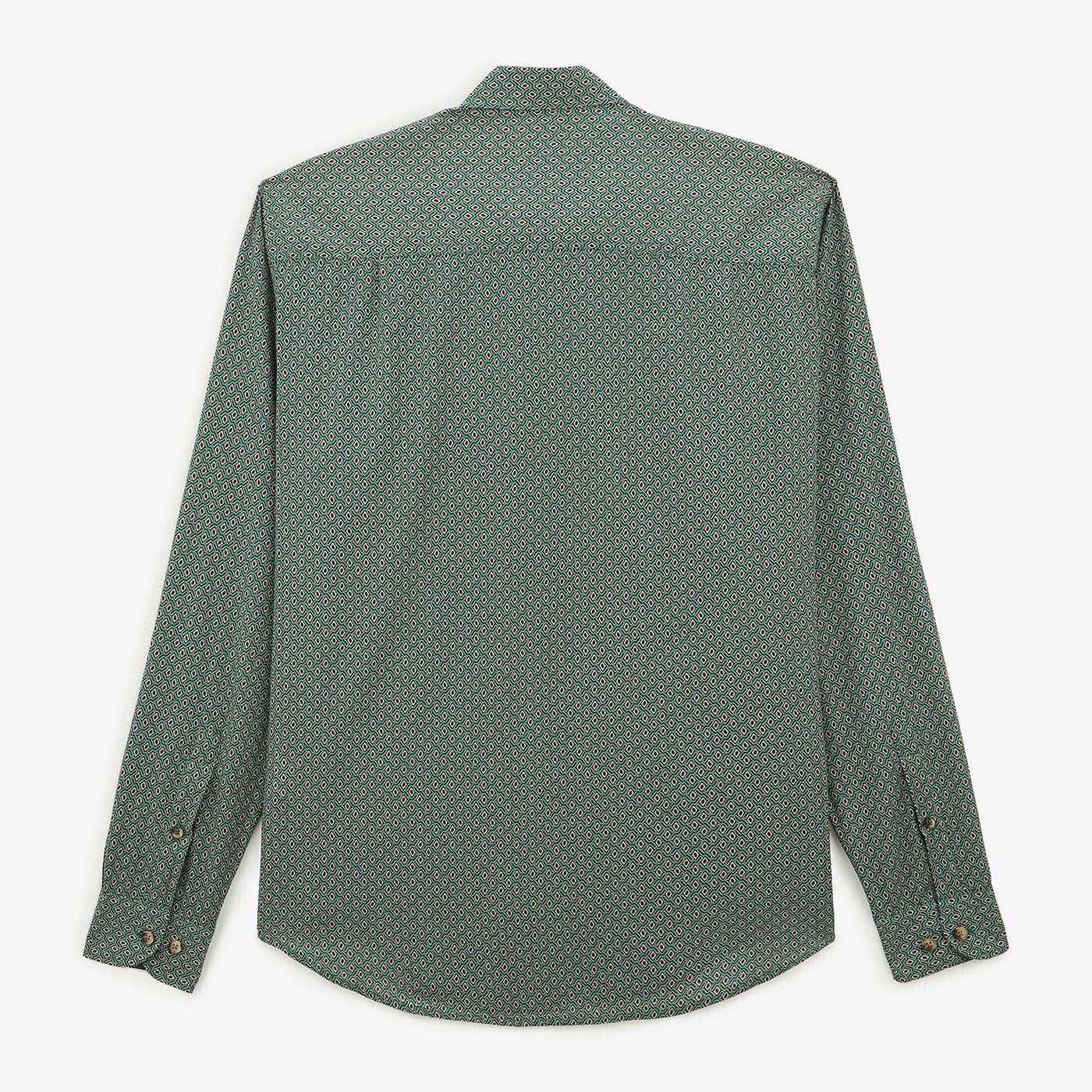 Olijfgroen shirt met lange mouwen en geometrische print
