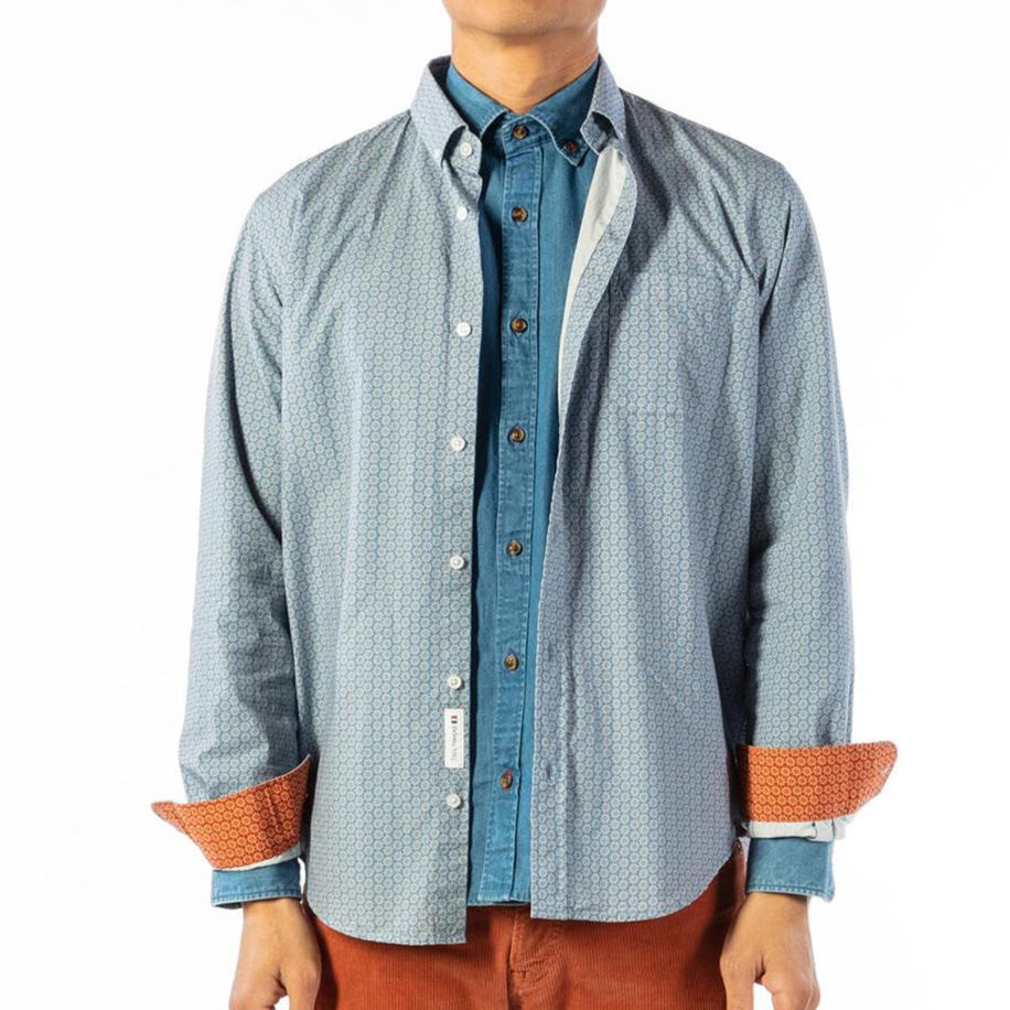 Blauw pacific bloemenprint shirt met lange mouwen van katoen