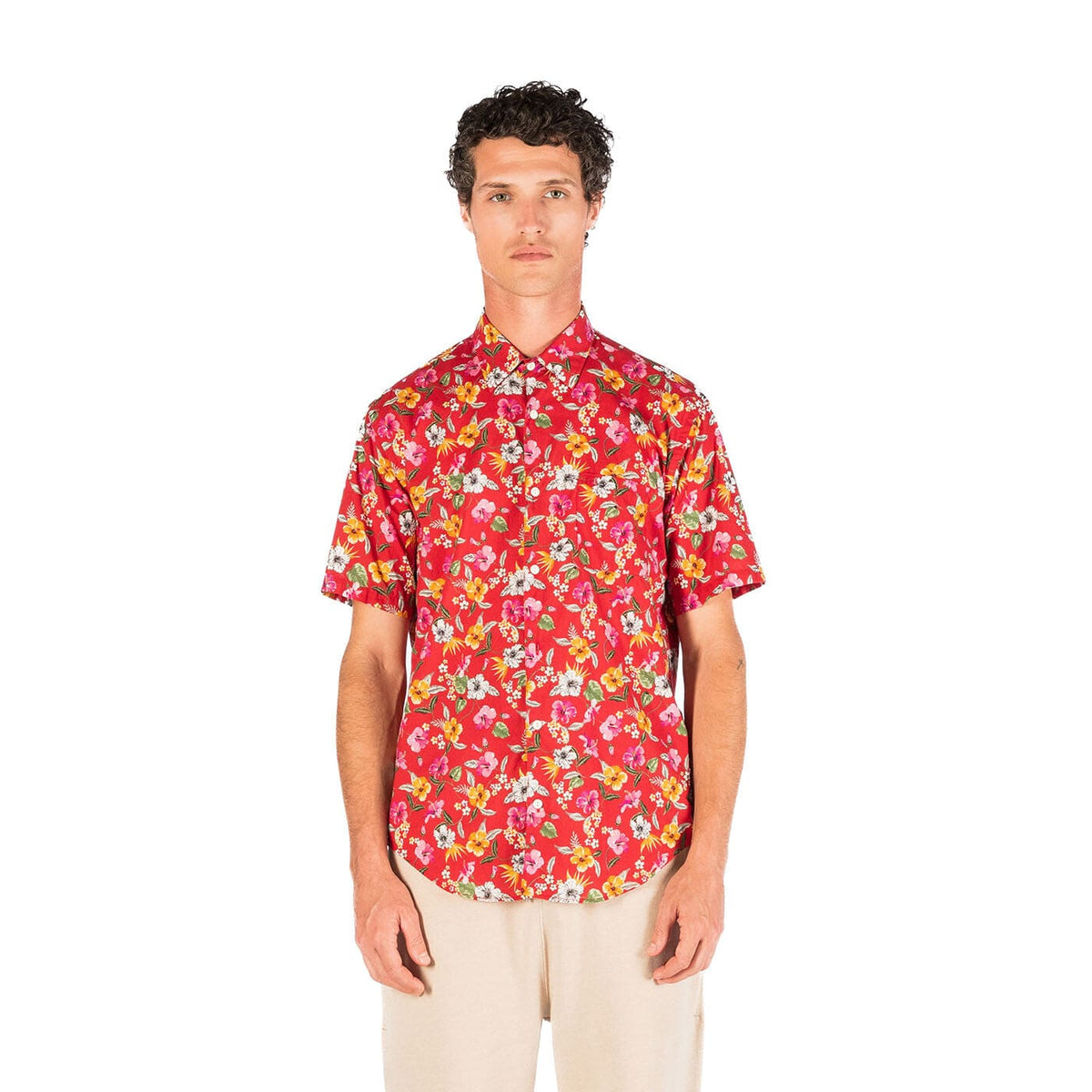 Rood shirt met korte mouwen en bloemenprint