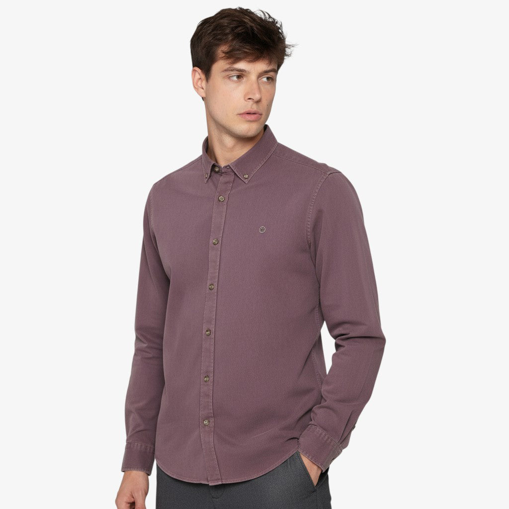 Lange mouwen shirt van katoen twill paars effen Charles Heren SERGE BLANCO