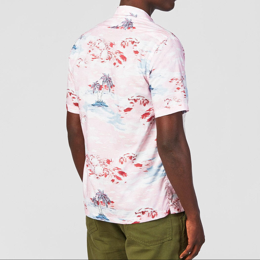Roze shirt met korte mouwen en palmboomprint, van katoen, voor heren, serge blanco