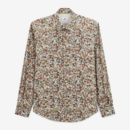 Lange mouwen bloemenprint shirt in legergroen van katoen voor heren SERGE BLANCO