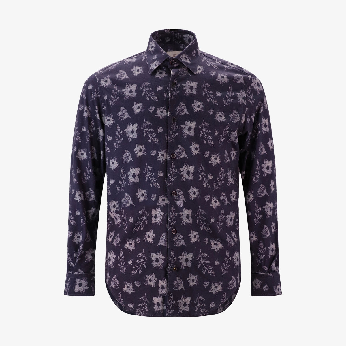 Herenoverhemd met motief, lange mouwen, marineblauw, katoen, sege blanco