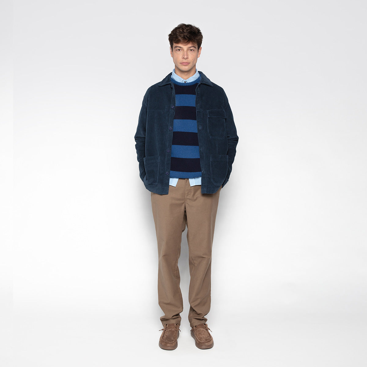 Broek 555 elastische taille wijde pasvorm shitake van katoen voor heren SERGE BLANCO