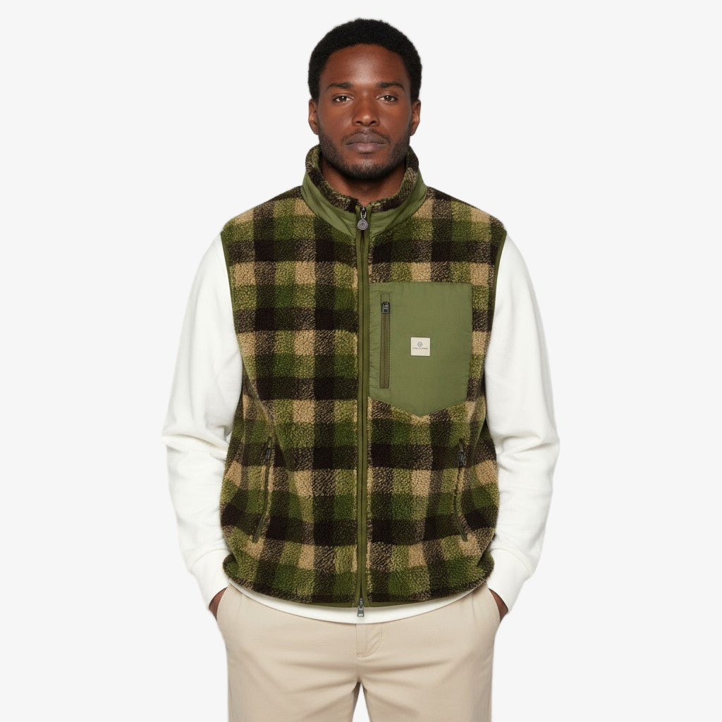 Mouwloze fleece met groene ruitjes Montreal voor heren SERGE BLANCO