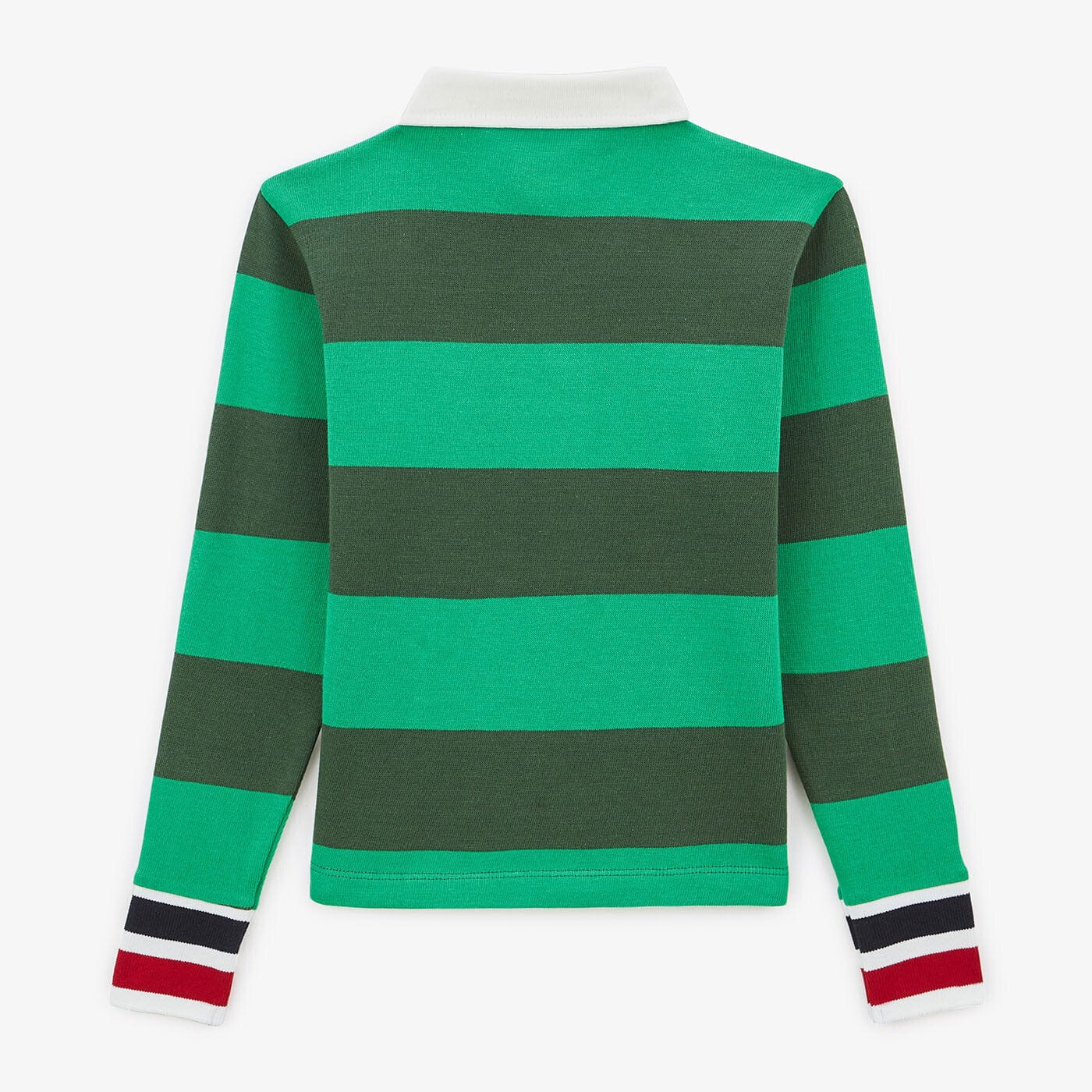 Junior rugbypolo met olijfgroene strepen van katoen