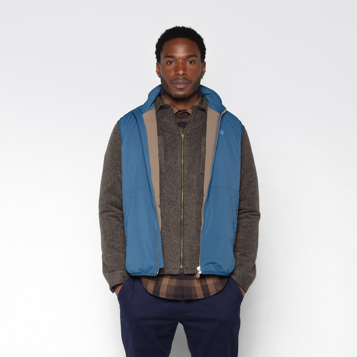 Overhemd met lange mouwen van ecru twill met bruine rits Clovis Homme SERGE BLANCO