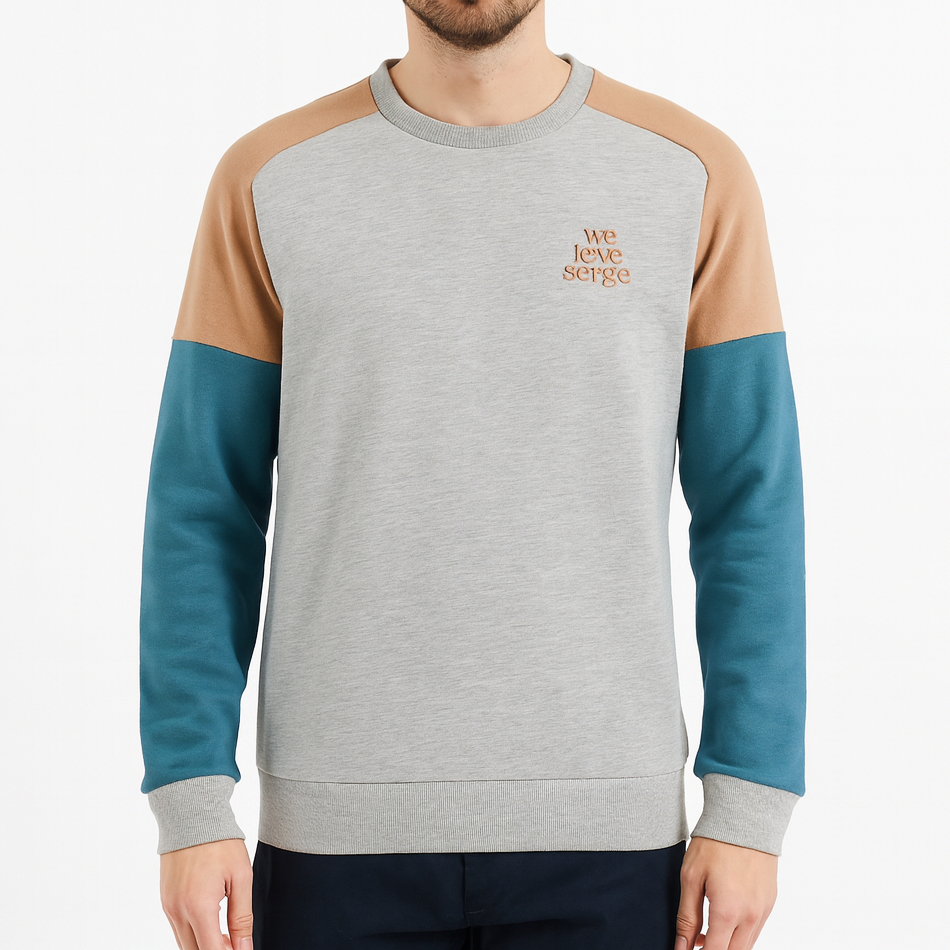 Grijze WE LOVE SERGE fleece trui met ronde hals van katoen voor heren SERGE BLANCO