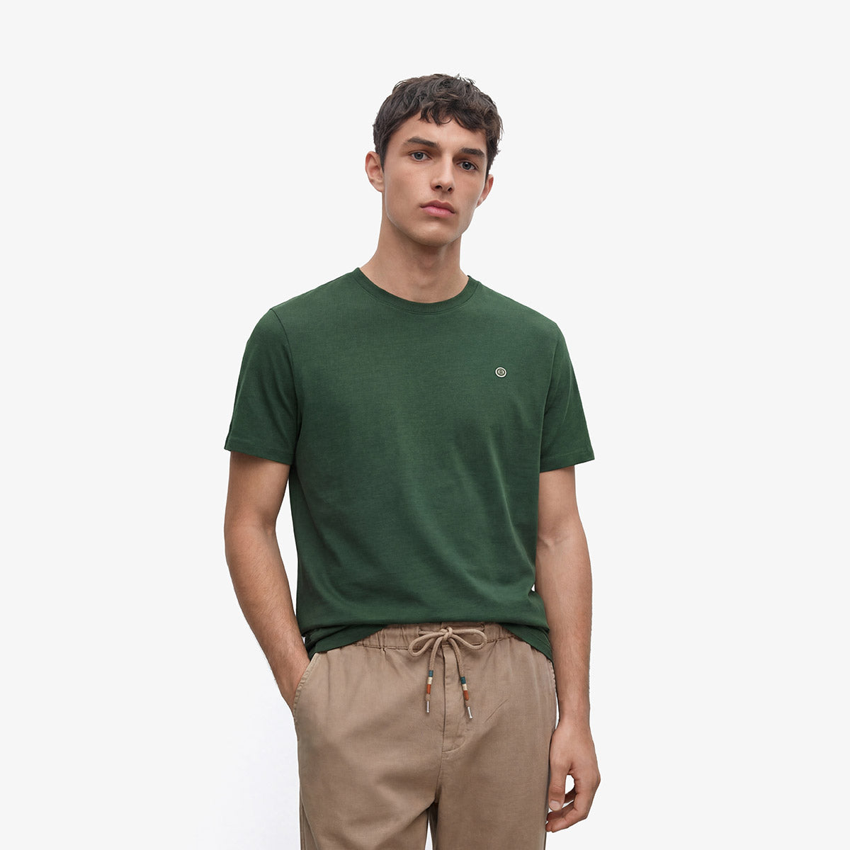 Theo T-shirt met ronde hals van militair groen katoen HEREN SERGE BLANCO