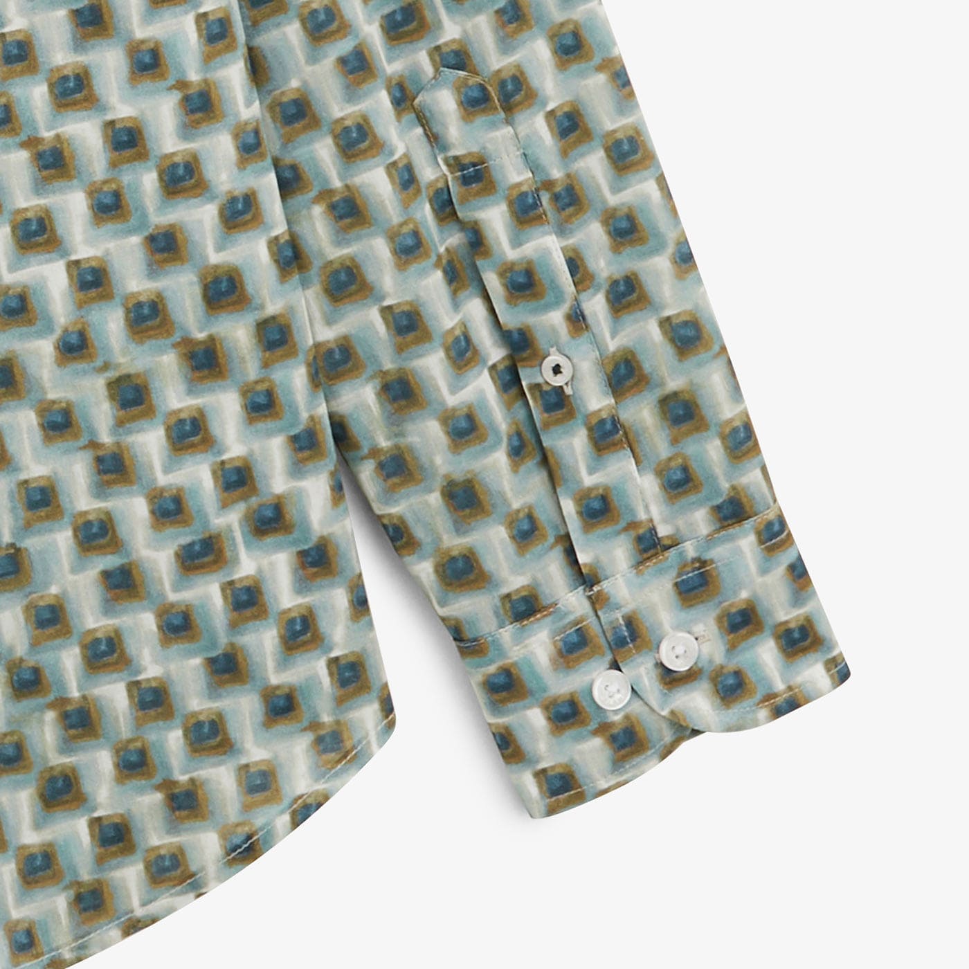 Charles overhemd met lange mouwen van amandelkleurig katoen met vierkante motieven voor heren SERGE BLANCO