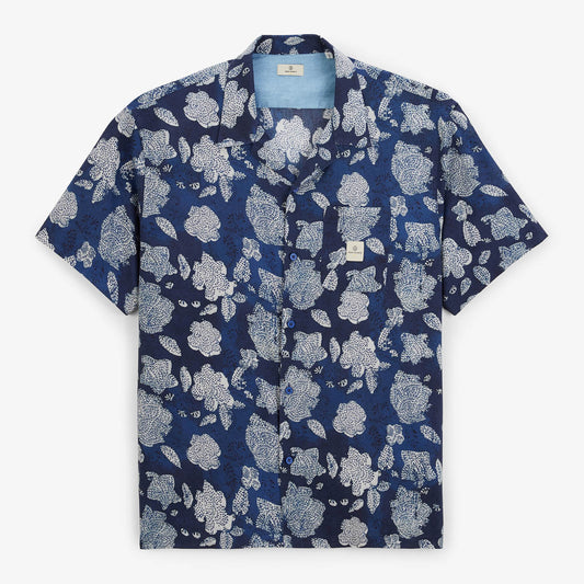 Korte mouwen shirt met bloemenprint van katoen in opaalblauw voor heren SERGE BLANCO