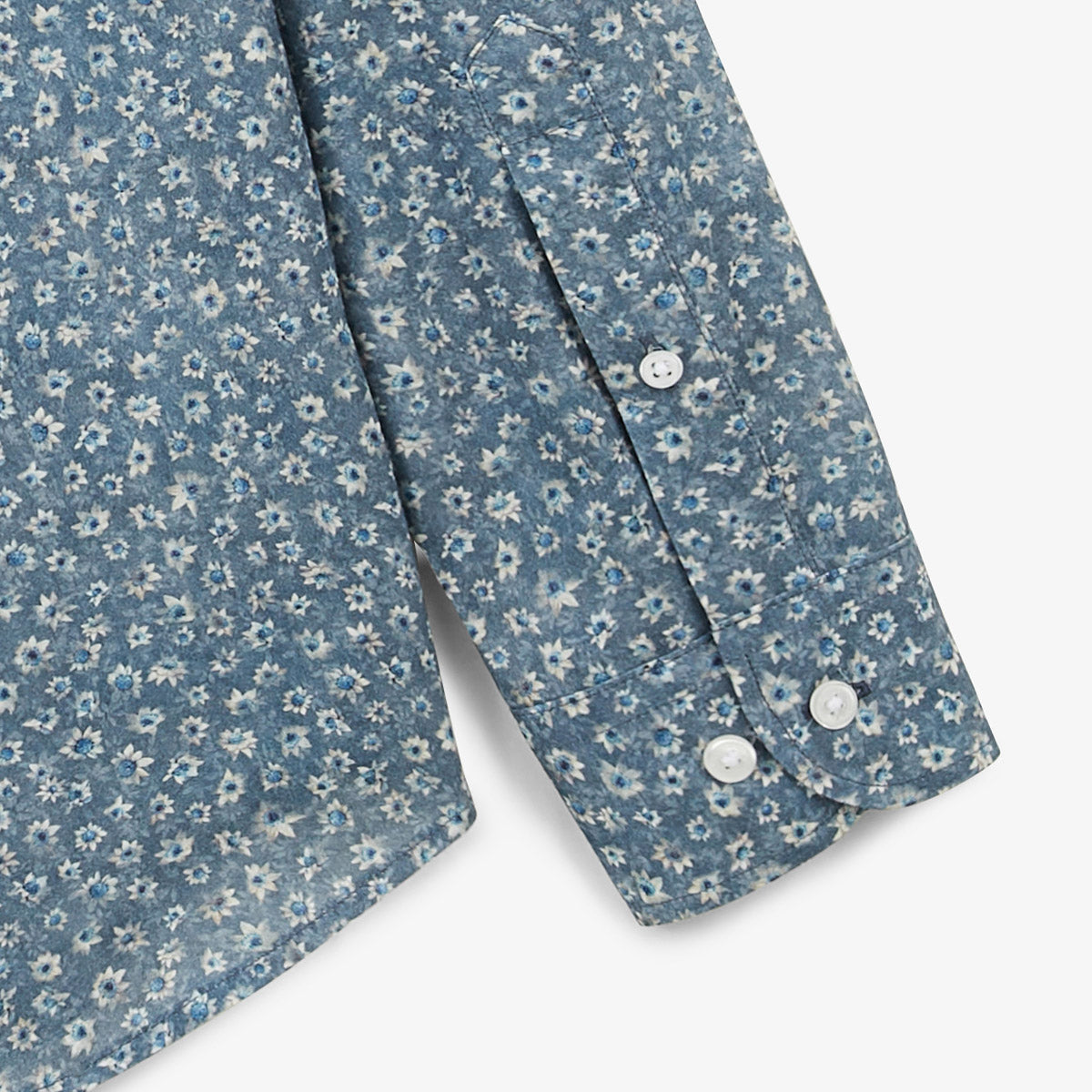 Lange mouwen katoenen overhemd met bloemenprint, blauw, borstzak, Charles, heren, SERGE BLANCO