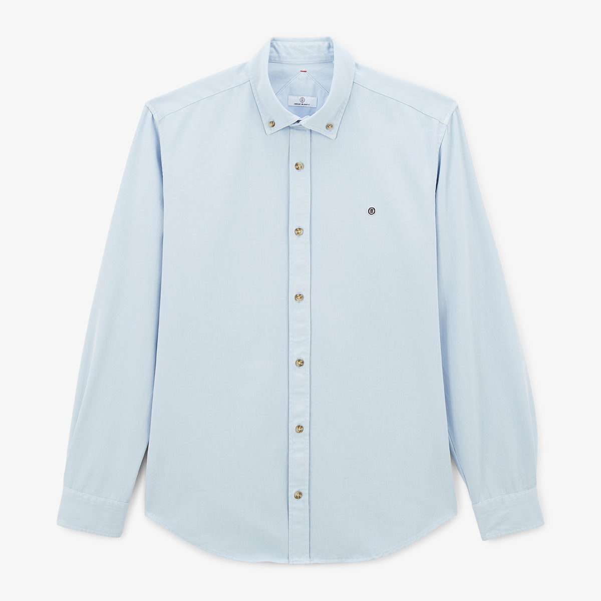 Lange mouwen overhemd van katoen twill, effen blauw, Charles voor heren SERGE BLANCO