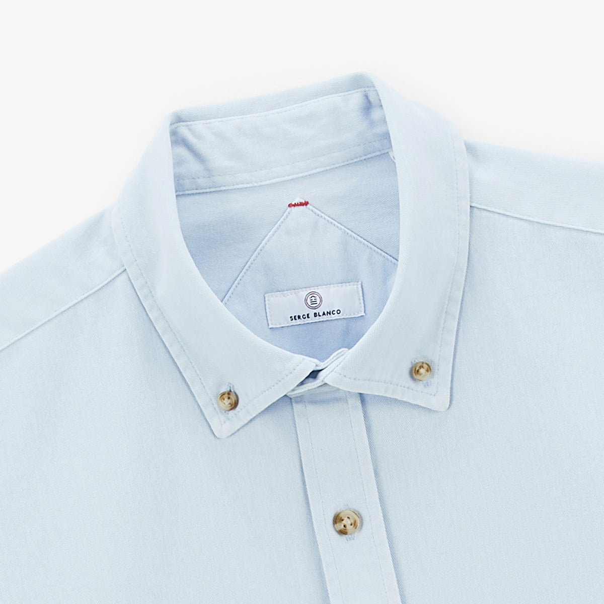 Lange mouwen overhemd van katoen twill, effen blauw, Charles Homme SERGE BLANCO