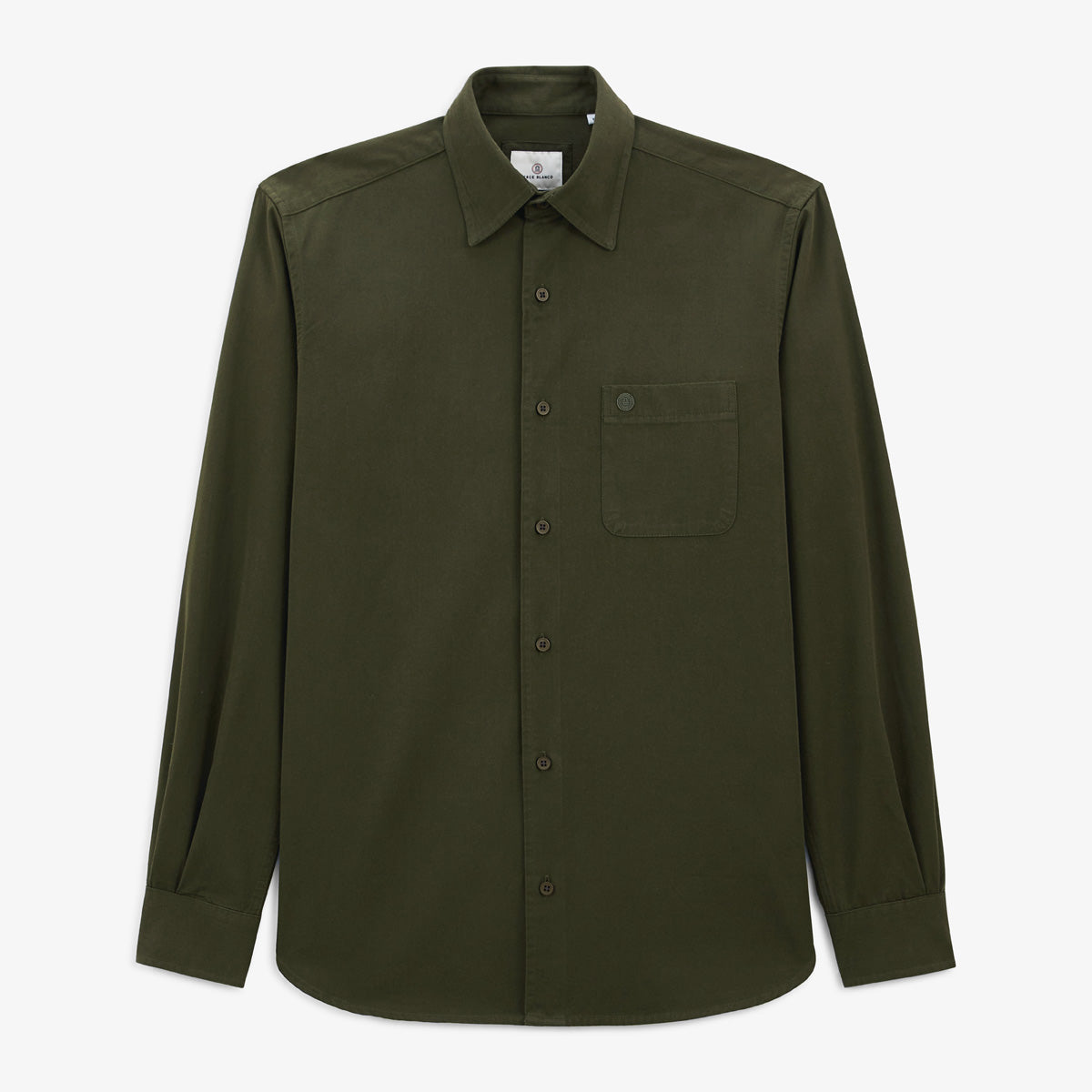 Katoenen shirt met lange mouwen in effen legergroen Charles Heren SERGE BLANCO