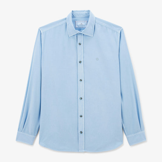 Lange mouwen overhemd van blauw fluweel Charles Homme SERGE BLANCO