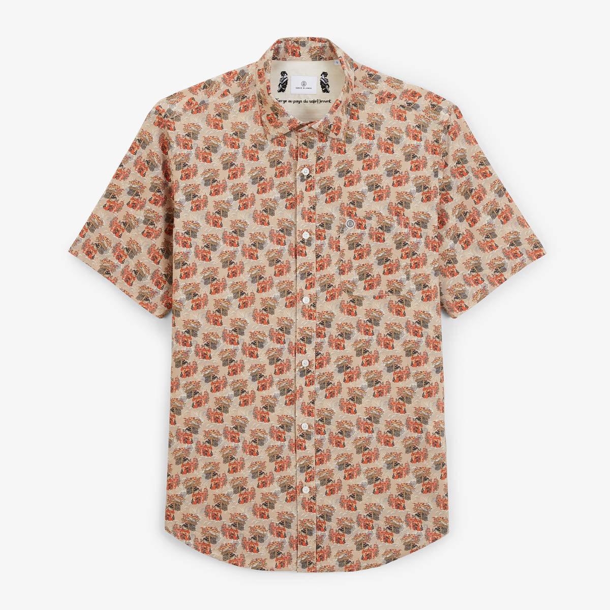 Beige shirts met korte mouwen en prints van Geisha-personages voor heren SERGE BLANCO