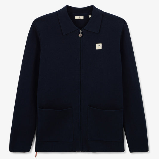 Langemouwen vest met ritssluiting van marineblauw katoen Monza HEREN SERGE BLANCO