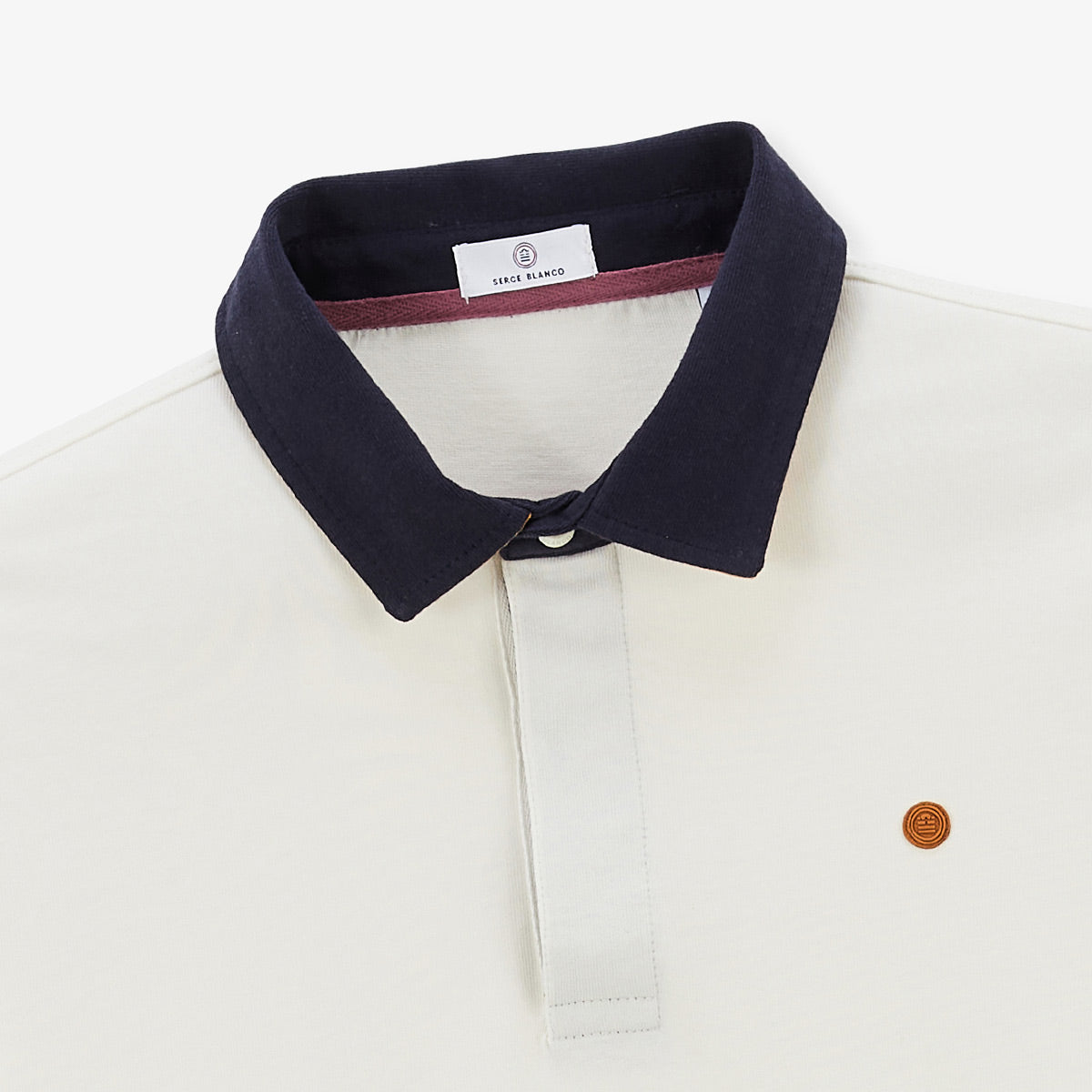 Ivoorwit geborduurd rugby shirt met lange mouwen 15 Heren SERGE BLANCO