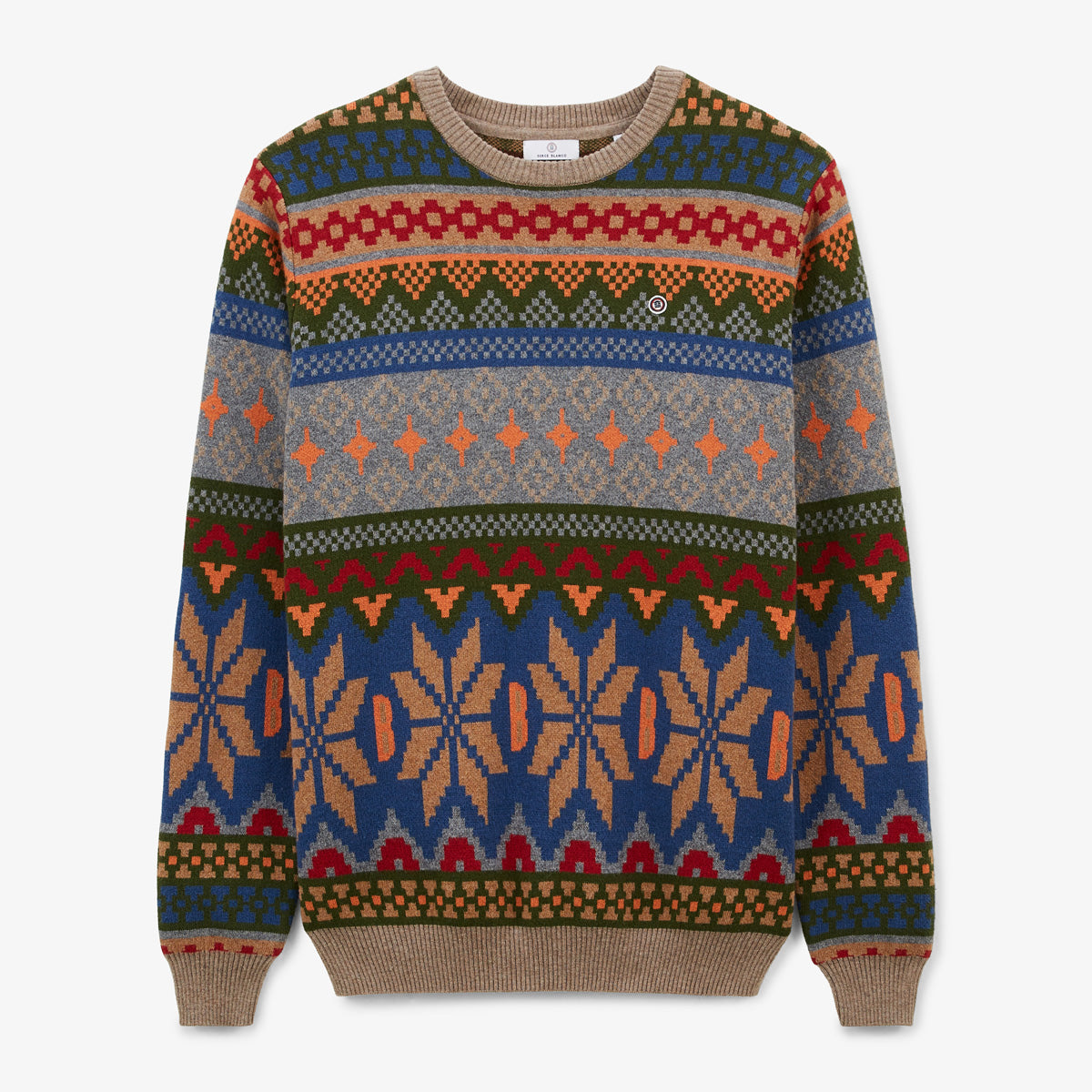 Ronde hals trui van katoen en wol Jacquard met motieven Manel Heren SERGE BLANCO