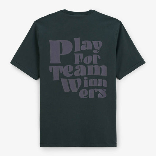 T-shirt met ronde hals van koolstofgrijs katoenen jersey met print op de rug voor heren SERGE BLANCO