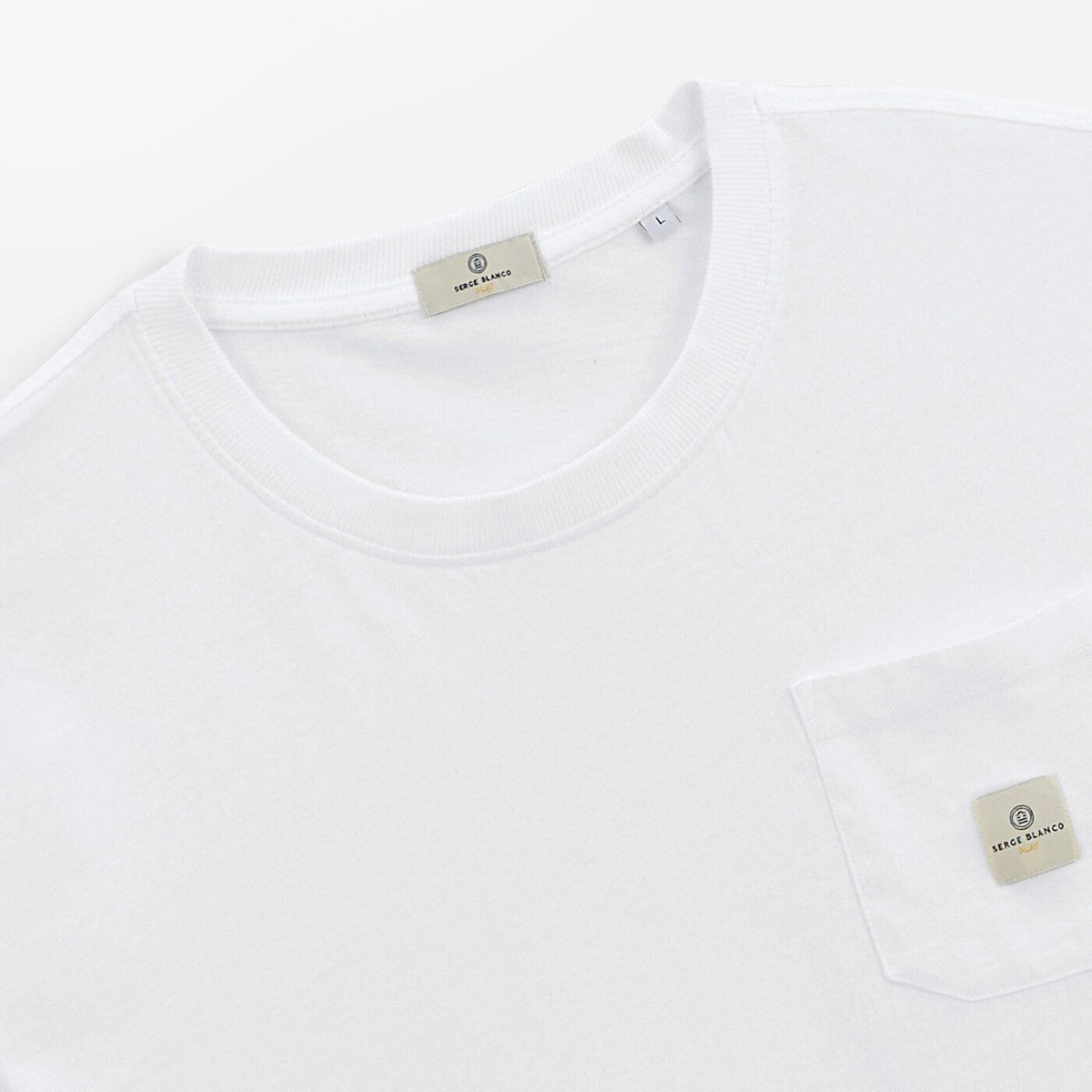 T-shirt met korte mouwen, ronde hals, wit met borstzak voor heren SERGE BLANCO